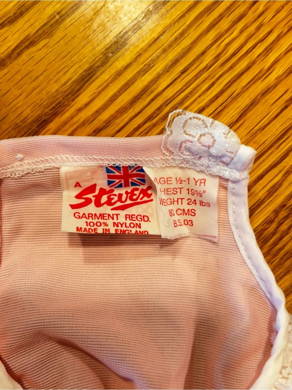 Vintage Stevex UK Infant Pink Lace Dress 6-12 Mos